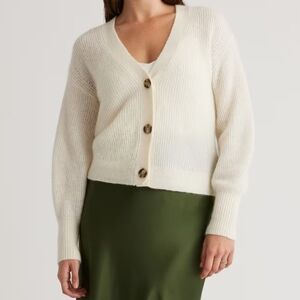 Quince 100% Baby Alpaca Cream Wool Cropped Cardigan